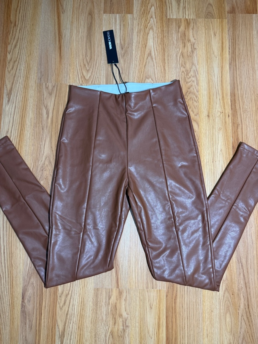 Fashion Nova Cognac Faux Leather Leggings